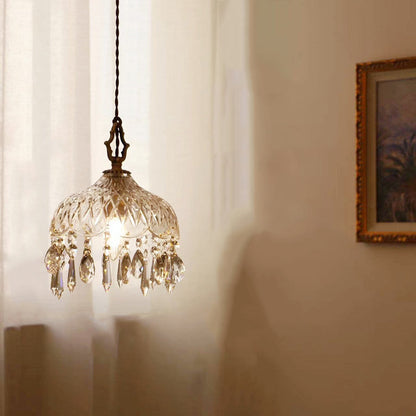 Traditional Vintage Floral Copper Crystal Glass 1-Light Pendant Light For Bedroom