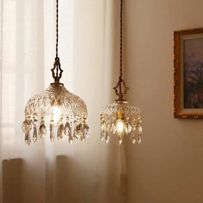 Traditional Vintage Floral Copper Crystal Glass 1-Light Pendant Light For Bedroom