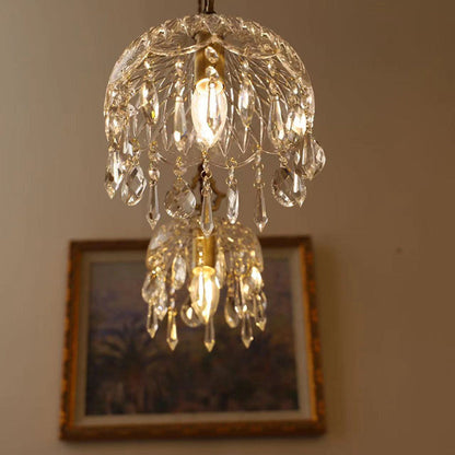 Traditional Vintage Floral Copper Crystal Glass 1-Light Pendant Light For Bedroom