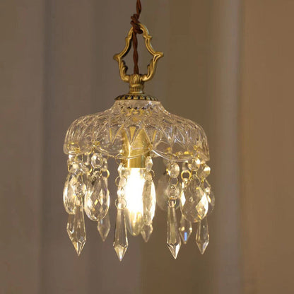 Traditional Vintage Floral Copper Crystal Glass 1-Light Pendant Light For Bedroom