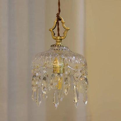 Traditional Vintage Floral Copper Crystal Glass 1-Light Pendant Light For Bedroom