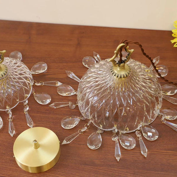 Traditional Vintage Floral Copper Crystal Glass 1-Light Pendant Light For Bedroom