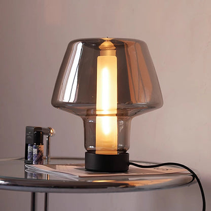 Modern Minimalist Mushroom Trapezoid Hardware Glass 1-Light Table Lamp For Bedroom