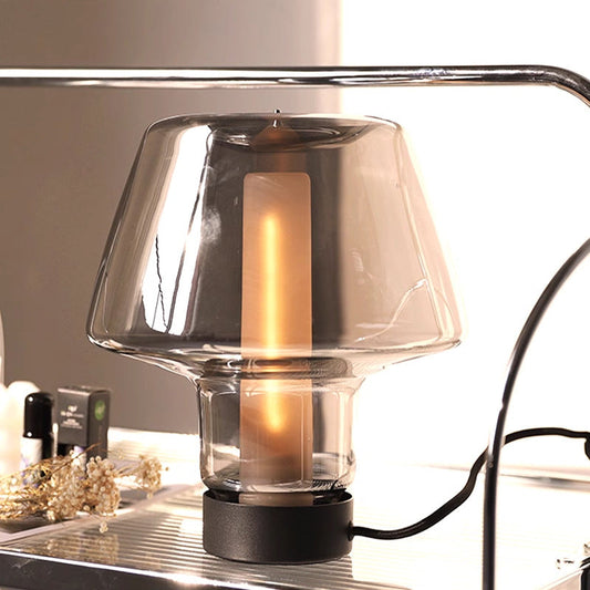 Modern Minimalist Mushroom Trapezoid Hardware Glass 1-Light Table Lamp For Bedroom
