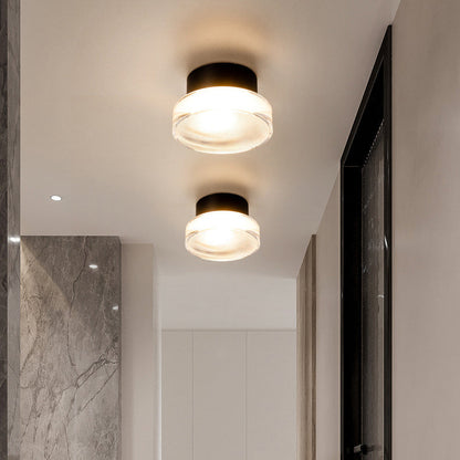 Contemporary Scandinavian Round Cylindrical Iron Acrylic LED Semi-Flush Mount Ceiling Light For Bedroom