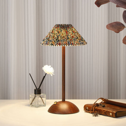 Traditional Vintage Conical Semicircular Base Metal Fabric LED Table Lamp For Bedroom
