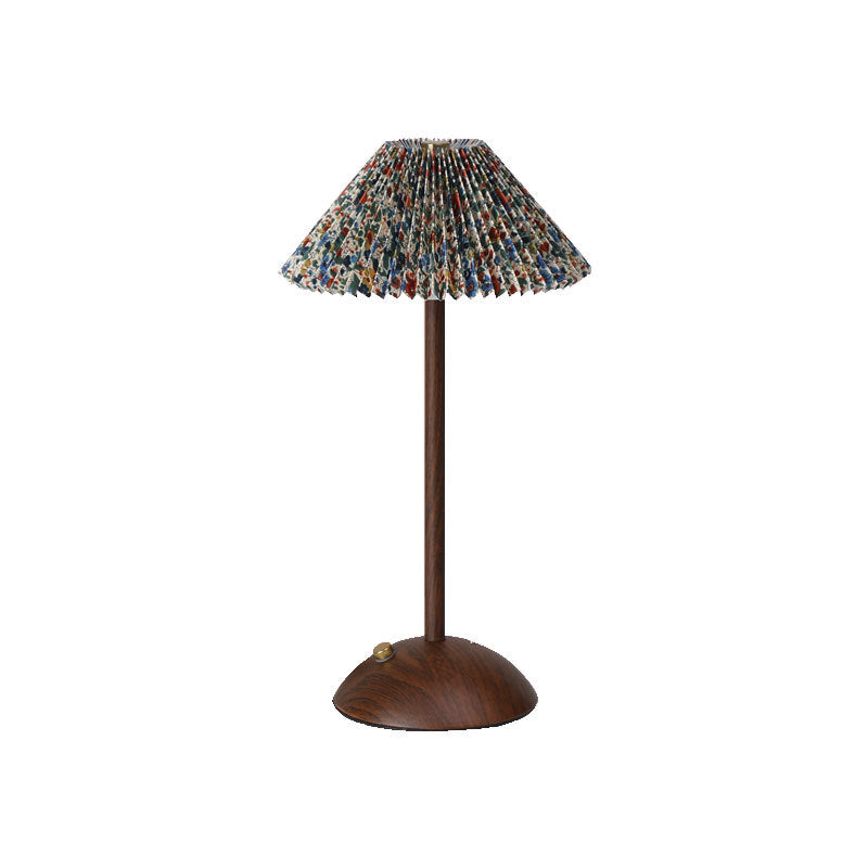 Traditional Vintage Conical Semicircular Base Metal Fabric LED Table Lamp For Bedroom