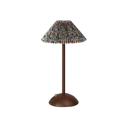 Traditional Vintage Conical Semicircular Base Metal Fabric LED Table Lamp For Bedroom