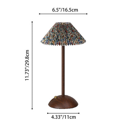 Traditional Vintage Conical Semicircular Base Metal Fabric LED Table Lamp For Bedroom