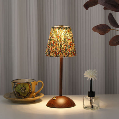 Traditional Vintage Conical Semicircular Base Metal Fabric LED Table Lamp For Bedroom