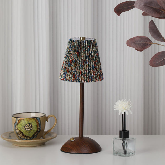 Traditional Vintage Conical Semicircular Base Metal Fabric LED Table Lamp For Bedroom