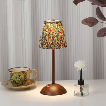 Traditional Vintage Conical Semicircular Base Metal Fabric LED Table Lamp For Bedroom