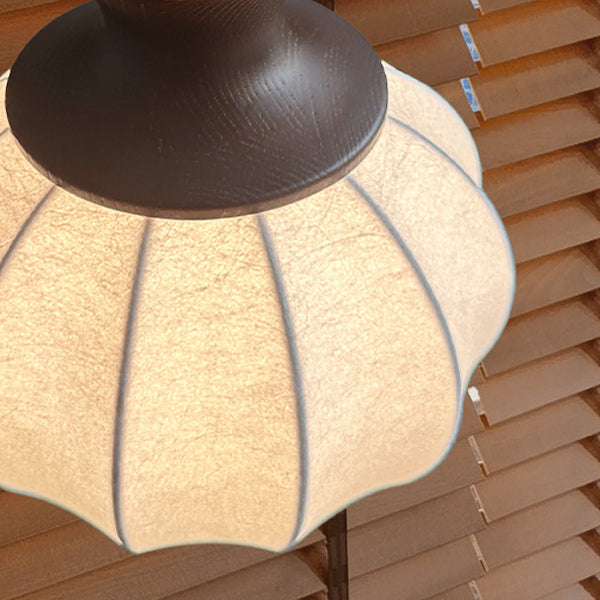 Traditional Chinese Circular Ball Ring Wood Fabric 1-Light Pendant Light For Bedroom