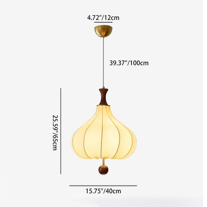 Traditional Chinese Flower Onion Fabric Wood 3-Light Pendant Light For Bedroom