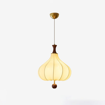 Traditional Chinese Flower Onion Fabric Wood 3-Light Pendant Light For Bedroom