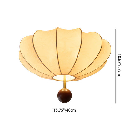 Traditional Vintage Flower Petal Solid Wood Fabric 3/4 Light Flush Mount Ceiling Light For Bedroom