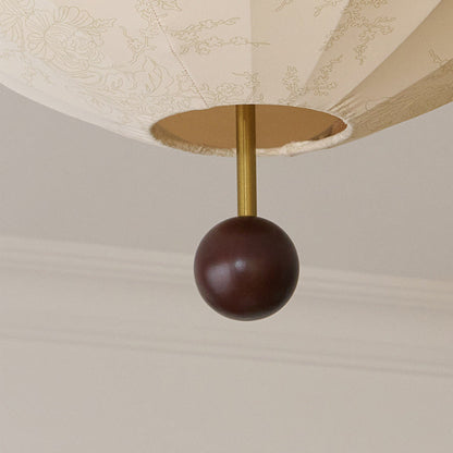 Traditional Vintage Flower Petal Solid Wood Fabric 3/4 Light Flush Mount Ceiling Light For Bedroom