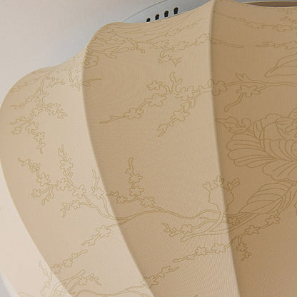 Traditional Vintage Flower Petal Solid Wood Fabric 3/4 Light Flush Mount Ceiling Light For Bedroom