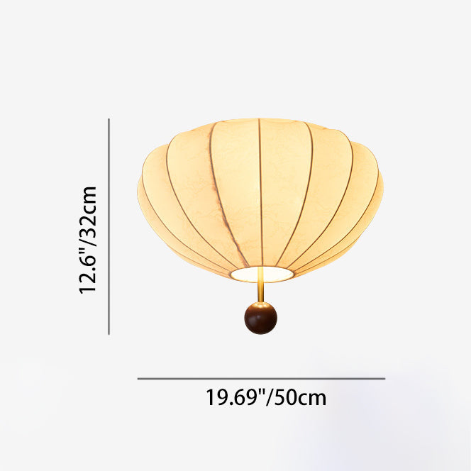 Traditional Vintage Flower Petal Solid Wood Fabric 3/4 Light Flush Mount Ceiling Light For Bedroom