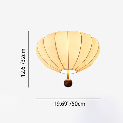 Traditional Vintage Flower Petal Solid Wood Fabric 3/4 Light Flush Mount Ceiling Light For Bedroom