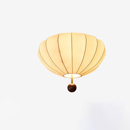 Traditional Vintage Flower Petal Solid Wood Fabric 3/4 Light Flush Mount Ceiling Light For Bedroom