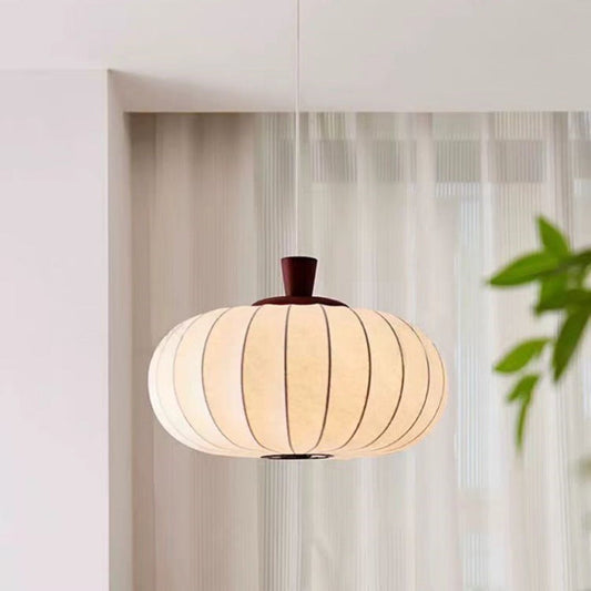 Traditional Chinese Oval Warm Atmosphere Wood Silk 3/4 Light Pendant Light For Bedroom