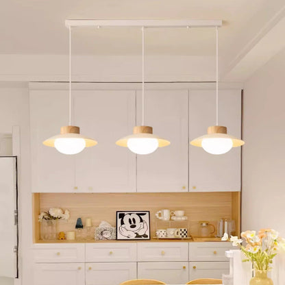 Contemporary Scandinavian Spherical Wooden Iron Acrylic LED Island Light Chandelier For Dining Room
