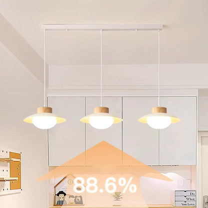 Contemporary Scandinavian Spherical Wooden Iron Acrylic LED Island Light Chandelier For Dining Room