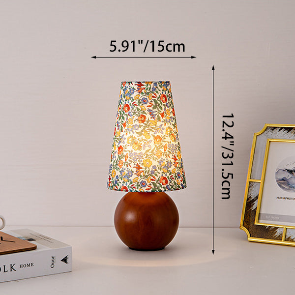 Traditional Vintage Round Table Solid Wood Fabric 1-Light Table Lamp For Bedroom