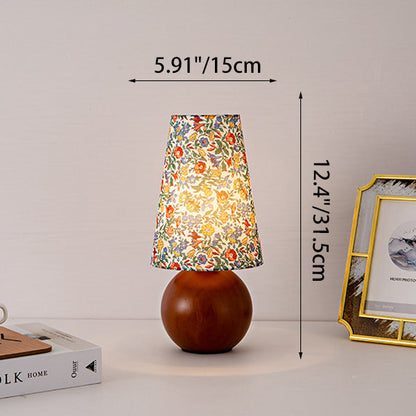 Traditional Vintage Round Table Solid Wood Fabric 1-Light Table Lamp For Bedroom