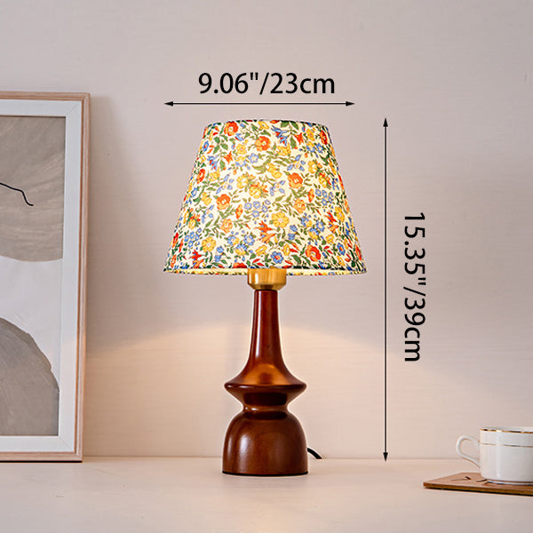 Traditional Vintage Round Table Solid Wood Fabric 1-Light Table Lamp For Bedroom