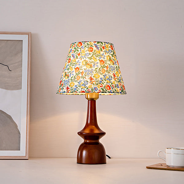 Traditional Vintage Round Table Solid Wood Fabric 1-Light Table Lamp For Bedroom