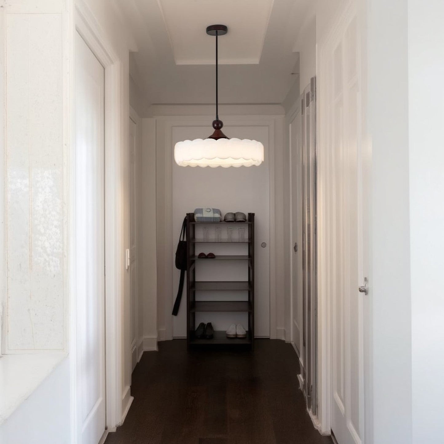 Modern Simplicity Cylindrical Cloud Acrylic White Wax Wood Iron LED Pendant Light For Bedroom