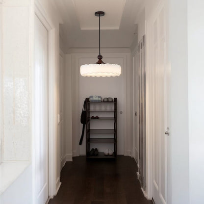 Modern Simplicity Cylindrical Cloud Acrylic White Wax Wood Iron LED Pendant Light For Bedroom