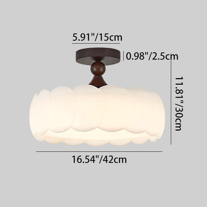 Modern Minimalist Cylindrical Cloud Acrylic White Ash Wood Iron LED Semi-Flush Mount Ceiling Light For Bedroom
