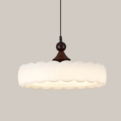 Modern Simplicity Cylindrical Cloud Acrylic White Wax Wood Iron LED Pendant Light For Bedroom