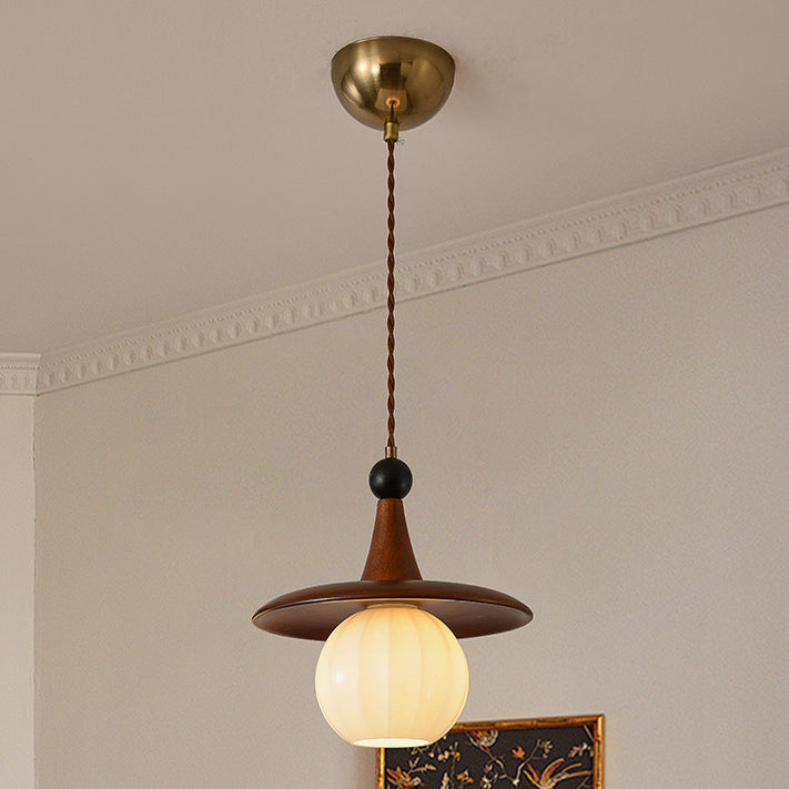 Traditional Vintage Round Disc Sphere Solid Wood Iron Glass 1/3 Light Island Light Chandelier For Bedroom