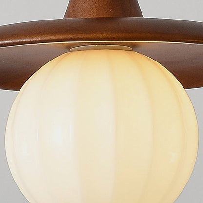 Traditional Vintage Round Disc Sphere Solid Wood Iron Glass 1/3 Light Island Light Chandelier For Bedroom