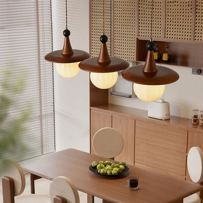 Traditional Vintage Round Disc Sphere Solid Wood Iron Glass 1/3 Light Island Light Chandelier For Bedroom