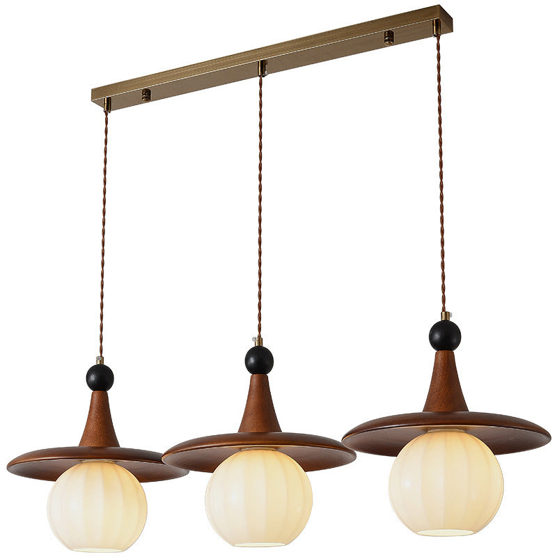 Traditional Vintage Round Disc Sphere Solid Wood Iron Glass 1/3 Light Island Light Chandelier For Bedroom