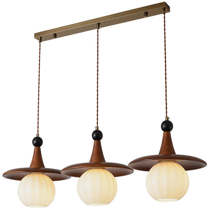 Traditional Vintage Round Disc Sphere Solid Wood Iron Glass 1/3 Light Island Light Chandelier For Bedroom