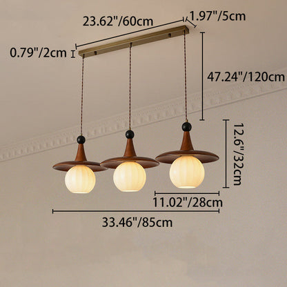 Traditional Vintage Round Disc Sphere Solid Wood Iron Glass 1/3 Light Island Light Chandelier For Bedroom