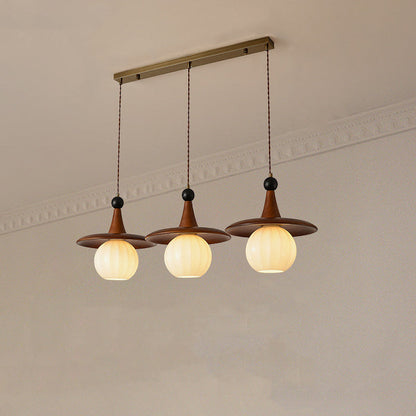 Traditional Vintage Round Disc Sphere Solid Wood Iron Glass 1/3 Light Island Light Chandelier For Bedroom