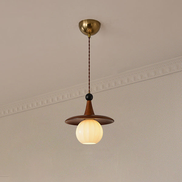 Traditional Vintage Round Disc Sphere Solid Wood Iron Glass 1/3 Light Island Light Chandelier For Bedroom