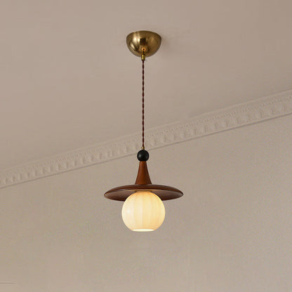 Traditional Vintage Round Disc Sphere Solid Wood Iron Glass 1/3 Light Island Light Chandelier For Bedroom
