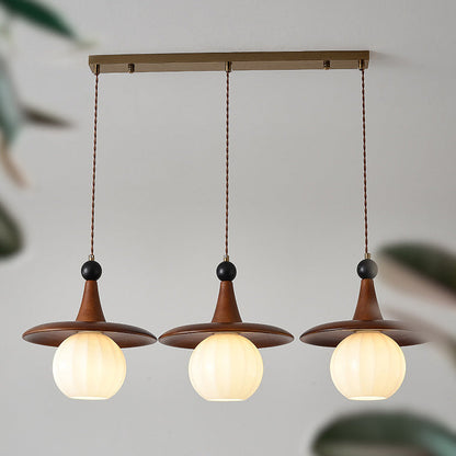 Traditional Vintage Round Disc Sphere Solid Wood Iron Glass 1/3 Light Island Light Chandelier For Bedroom