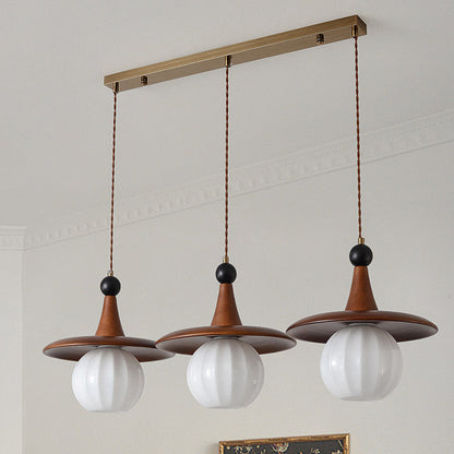 Traditional Vintage Round Disc Sphere Solid Wood Iron Glass 1/3 Light Island Light Chandelier For Bedroom