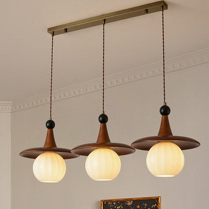 Traditional Vintage Round Disc Sphere Solid Wood Iron Glass 1/3 Light Island Light Chandelier For Bedroom