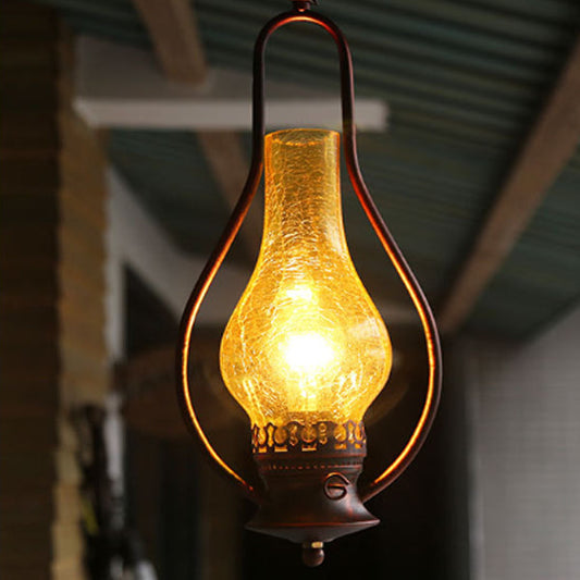 Traditional Chinese Gourd Water Drop Glass Iron 1-Light Pendant Light For Bedroom