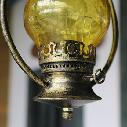 Traditional Chinese Gourd Water Drop Glass Iron 1-Light Pendant Light For Bedroom
